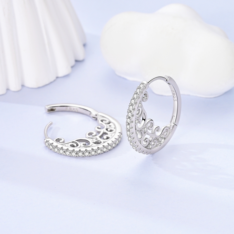 925 Silver Floral Vine Hoop Earrings